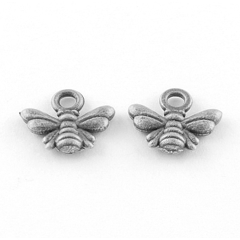 Tibetan Style Alloy Charms, Bees, Cadmium Free & Lead Free, Antique Silver, 9.5x11x2mm, Hole: 1.5mm, about 214pcs/90g