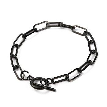 Unisex 304 Stainless Steel Paperclip Chain Bracelets, with Toggle Clasps, Electrophoresis Black, 8-1/8 inch(20.5cm)