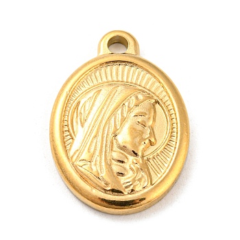 304 Stainless Steel Pendants, Oval with Virgin Mary Charm, Religion, Golden, 24x16.5x2.5mm, Hole: 2.5mm