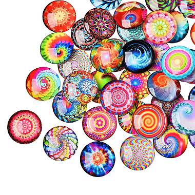 Mixed Color Flat Round Glass Cabochons