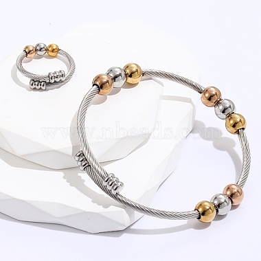 ensembles de bracelets et de bagues torsadés en acier inoxydable(GX8915-2)-3