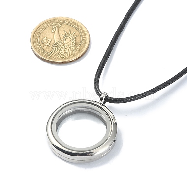 Blank Alloy Photo Frame Living Memory Floating Locket Pendants with Imitation Leather Cord Necklaces(NJEW-JN04517)-3
