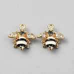 Alloy Enamel Pendants, Bees, with Glass, Golden, Clear, 18.5x18x4.5mm, Hole: 1.8mm(FIND-TAC0002-123B-03)