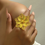 Exaggerated Iron Flower Open Cuff Ring for Festivals, Weddings, and Parties, Golden, Inner Diameter: 16~18mm(BB3093)