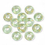 Transparent Spray Painted Glass European Beads, Large Hole Beads
, with Golden Foil, Donut, Pale Green, 11x3mm, Hole: 4mm(GLAA-N035-04J)