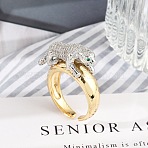 Brass Micro Pave Clear Cubic Zirconia Cuff Rings for Women Men, Cadmium Free & Lead Free, Leopard, Platinum & Golden, 30.5x8.5mm, Adjustable(RJEW-Z080-02GP-01)