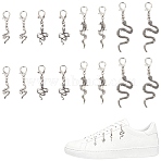 Snake Alloy Shoes Charms, with Alloy Lobster Claw Clasps, Antique Silver, 52~74mm, 6pcs/style(HJEW-CP00018)