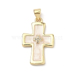 Brass Micro Pave Cubic Zirconia Pendants, Cross Charms, with Enamel, Long-Lasting Plated, Rack Plating, Lead Free & Cadmium Free, Real 18K Gold Plated, 25x16x3mm, Hole: 4x3mm(X-KK-P345-57G)