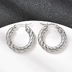 304 Stainless Steel Twist Ring Hoop Earrings, Stainless Steel Color, 24.5x4.6mm(EJEW-Z146-01P-04)