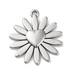 Anti-Tarnish 304 Stainless Steel Pendants, Flower with Heart Charm, Stainless Steel Color, 21x18.5x2mm, Hole: 1.4mm(STAS-K293-10P)