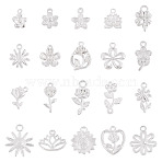 Alloy Pendant Sets, Mixed Flower, Silver, 12~23x8~18x1.3~4.5mm, Hole: 1~2.5mm, 17g/set(FIND-TAC0035-32)