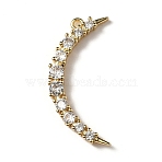 Brass Micro Pave Cubic Zirconia Pendants, Moon, Rack Plating, Long-Lasting Plated, Cadmium Free & Lead Free, Real 18K Gold Plated, 29x12x3mm, Hole: 1.2mm(KK-I276-36G)