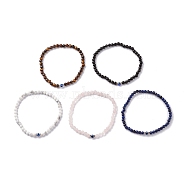 Natural Mixed Gemstone Beaded Bracelets, with Evil Eye Resin Beads, Inner Diameter: 2-3/8 inch(6.1cm)(BJEW-JB06473)