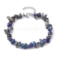 Natural Lapis Lazuli Chips Beaded Bracelet, with 304 Stainless Steel Clasps, 7-1/4 inch(18.5cm)(BJEW-JB09686-06)