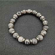 Round Natural Map Stone Beaded Stretch Bracelets for Women Men(MY8494-5)