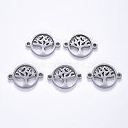 201 Stainless Steel Links Connectors, Laser Cut, Flat Round with Tree, Stainless Steel Color, 14x19x1.5mm, Hole: 1.6mm(STAS-S114-24)