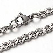 304 Stainless Steel Curb Chain Necklace, with Lobster Claw Clasps, Stainless Steel Color, 21.6 inch(55cm), 4mm(NJEW-I065-35)