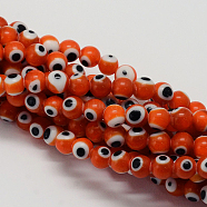 Handmade Evil Eye Lampwork Round Bead Strands, Orange, 6mm, Hole: 1mm, about 65pcs/strand, 14.17 inch(X-LAMP-L055-6mm-03)