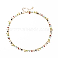 Pendant Necklaces, with Brass Heart Beads, Faceted Glass Beads and 304 Stainless Steel Lobster Claw Clasps, Colorful, Real 18K Gold Plated, 15 inch(38cm)(X-NJEW-JN03224)