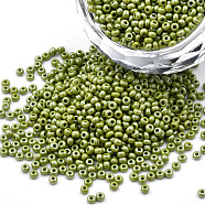 11/0 Czech Opaque Glass Seed Beads, Lustered, Round, Olive Drab, 2.2x1.5mm, Hole: 0.7mm, about 500g/bag(SEED-N004-003B-07)