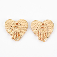 Brass Pendants, Nickel Free, Heart with Hand, Real 18K Gold Plated, 15x14.5x2mm, Hole: 1.4mm(KK-S356-529-NF)