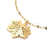Ion Plating(IP) 304 Stainless Steel Maple Leaf Pendant Necklace with Dapped Chains for Women, Golden, 15.75 inch(40cm)(NJEW-G085-12G)