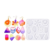 Geometry Earrings Pendants DIY Silicone Mold, Resin Casting Molds, for UV Resin, Epoxy Resin Craft Making, Clear, 120x110x4mm, inner diameter: 31~42.5x17.5~35mm, hole:2mm(DIY-Q033-01C)