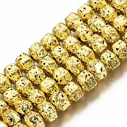 Electroplated Natural Lava Rock Beads Strands, Hexagon, Bumpy, Golden Plated, 6.5x7x5.5mm, Hole: 1.2mm, about 73pcs/strand, 15.55 inch~15.94 inch(39.5cm~40.5cm)(G-T114-64G)