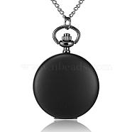 Flat Round Alloy Quartz Pocket Watches, with Iron Chains and Lobster Claw Clasps, Gunmetal, 32.2 inch,Watch Head: 57x41x14mm, Watch Face: 32mm(WACH-N039-04B-B)