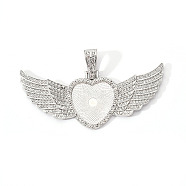 Alloy Pendant Cabochon Settings, with Crystal Rhinestone, Cadmium Free & Lead Free, Heart with Wing, Platinum, Tray: 23x25mm, 38.5x88x5mm, Hole: 16x5mm(X-PALLOY-S107-002P-RS)