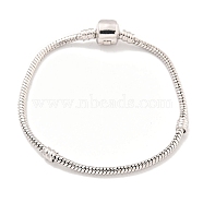 2.5MM Brass European Style Round Snake Chain Bracelets for Jewelry Making, with Clasps, Platinum, 7-1/8 inch(18.2cm)(BJEW-G703-02P)