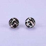 Printed Round with Leopard Print Pattern Silicone Focal Beads, Black, 15x15mm, Hole: 2mm(SI-JX0056A-01)