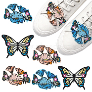 6Pcs 3 Styles Butterfly Computerized Embroidery Cloth Iron on/Sew on Patches, Costume Accessories, Mixed Color, 55~61x77~83x2.5mm, Hole: 4mm, 2pcs/style(PATC-GA0001-26)