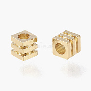 Brass Spacer Beads, Long-Lasting Plated, Grooved Cube, Real 18K Gold Plated, 2.5x2.5x2.25mm, Hole: 1.6mm(X-KK-H101-03C-LG)