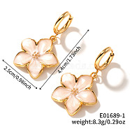 Floral Field Style High-end Daily Brass Hoop Earrings, Golden, Pink, 44x25mm(QW9195-1)