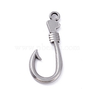 304 Stainless Steel Pendants,  Fishhook, Stainless Steel Color, 37x15.5x2.5mm, Hole: 2.5mm(STAS-P288-04P)