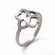 201 Stainless Steel Hollow Flower Finger Ring for Women, Stainless Steel Color, US Size 6 1/2(16.9mm)(RJEW-J051-13P)