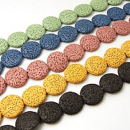 Natural Lava Rock Beads Strands, Flat Round, Dyed, Mixed Color, 20~21.5x7~8mm, Hole: 1mm, about 19pcs/strand, 15.35 inch(G-L435-06-M)