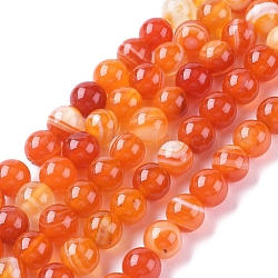 Natural Striped Agate/Banded Agate Beads Strands, Dyed & Heated, Round, Coral, 8mm, Hole: 1.2mm, about 47pcs/strand, 14.96 inch(38cm)(G-G582-8mm-62)