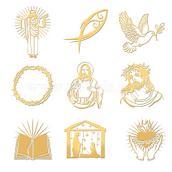 Nickel Decoration Stickers, Metal Resin Filler, Epoxy Resin & UV Resin Craft Filling Material, Golden, Religion, Human, 40x40mm, 9 style, 1pc/style, 9pcs/set(DIY-WH0450-086)
