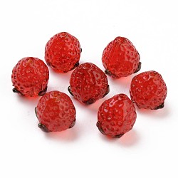 Handmade Bumpy Lampwork Beads, Strawberry, Red, 14~15x12.5x12.5mm, Hole: 1.2mm(LAMP-S194-012)