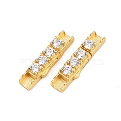 925 Sterling Silver Micro Pave Clear Cubic Zirconia Bayonet Clasps, Rectangle, Flat Hole, Real 18K Gold Plated, 20.5x5x4.5mm, Inner Diameter: 3mm(STER-C016-01A-G)