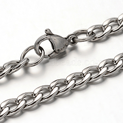 Non-Tarnish 304 Stainless Steel Curb Chain Necklace, with Lobster Claw Clasps, Stainless Steel Color, 21.6 inch(55cm), 4mm(NJEW-I065-35)