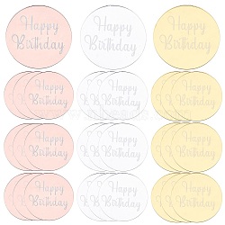 Gorgecraft 30Pcs 3 Colors Birthday Theme Acrylic Ornaments, Round with Word HAPPY BIRTHDAY, for Cake Decoration, Mixed Color, 50x1.5mm, 10pcs/color(MACR-GF0001-02)