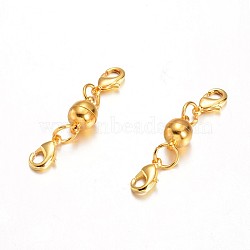 Eco-Friendly Round Brass Magnetic Clasps, with Lobster Claw Clasps, Lead Free & Nickel Free, Golden, 15x10mm(X-KK-I603-03G-15x10)