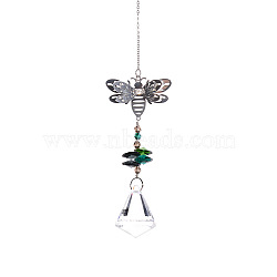 Glass Bicone Pendant Decorations, Hanging Suncatchers, with Iron Findings and Bees Link, for Garden Window Decoration, Teardrop, 330x50mm(WG65705-04)