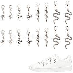 Snake Alloy Shoes Charms, with Alloy Lobster Claw Clasps, Antique Silver, 52~74mm, 6pcs/style(HJEW-CP00018)
