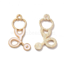 Alloy Enamel Pendants, Golden, Stethoscope Charm, White, 26x15.5x1.5mm, Hole: 2mm(X-ENAM-D043-07G)