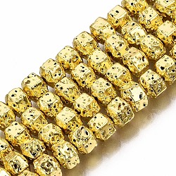 Electroplated Natural Lava Rock Beads Strands, Hexagon, Bumpy, Golden Plated, 6.5x7x5.5mm, Hole: 1.2mm, about 73pcs/strand, 15.55 inch~15.94 inch(39.5cm~40.5cm)(G-T114-64G)