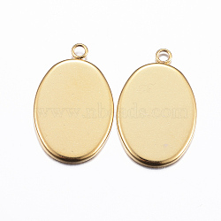 Ion Plating(IP) 304 Stainless Steel Pendant Cabochon Settings, Plain Edge Bezel Cups, Oval, Golden, Tray: 18x13mm, 22x14x1.5mm, Hole: 1.5mm(X-STAS-H378-06G)